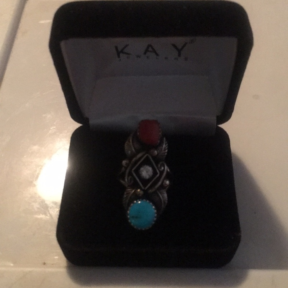 🐴Navajo Coral/Turquoise Feather Ring🐴